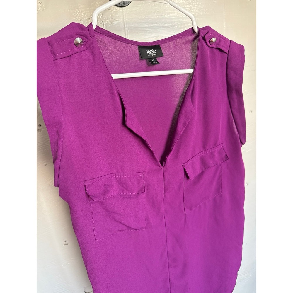Mossimo Supply Co Magenta Purple Sleeveless V-Neck Blouse Epaulettes Small - Picture 3 of 6